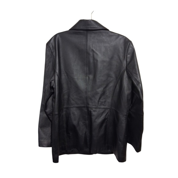 Y2k VTG Worthington Black Genuine‎ Leather Blazer Jacket Women's XL Button Front - Picture 4 of 9